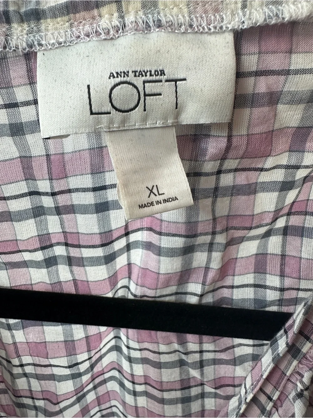 LOFT Womens Pink Plaid Ruffle Front Blouse Puff Sleeve Coquette Cottagecore